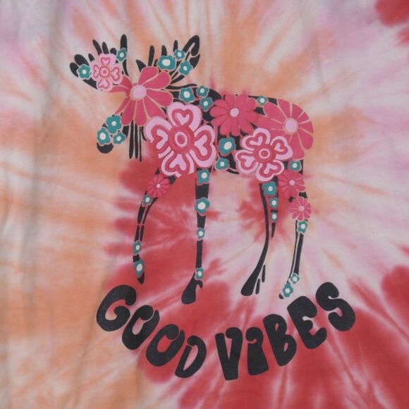 Good Vibes Tank Top Womens Small Pink Tie Die Floral Moose Cotton Boho Hippie - Picture 2 of 7